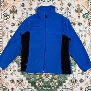 Columbia Fleece Jacket Kids Youth Blue Black Full Zip Outdoor Adventure Warm